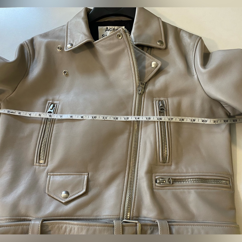 Acne Studios Merlyn Oversized Leather Moto Jacket 38 Dove Gray Lamb Leather - Picture 11 of 16